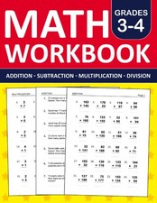 Math Workbook Grade 3 4 Addition, Subtraction, Multiplication, and Divisio...