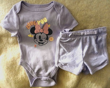 LOVE YOU MINNIE MOUSE/DISNEY PURPLE SHORT SET-SIZE 3 MONTHS-NEW WITH TAGS