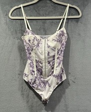 Free People Night Rhythm Bodysuit Corset Size XS Purple Cream Floral One Piece