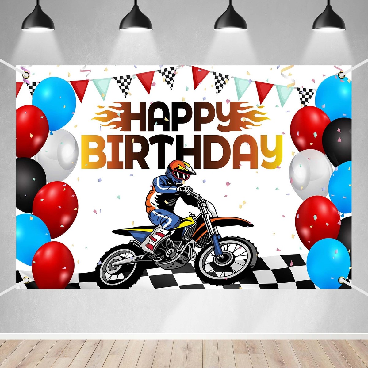 Dirt Bike Happy Birthday Banner Backdrop Motorcycle Motocross