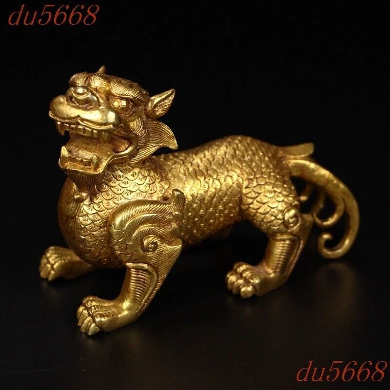 5.2" China bronce dorado Feng Shui animal tropas valientes afortunadas pixiu bestia estatua Foto 4 de 4