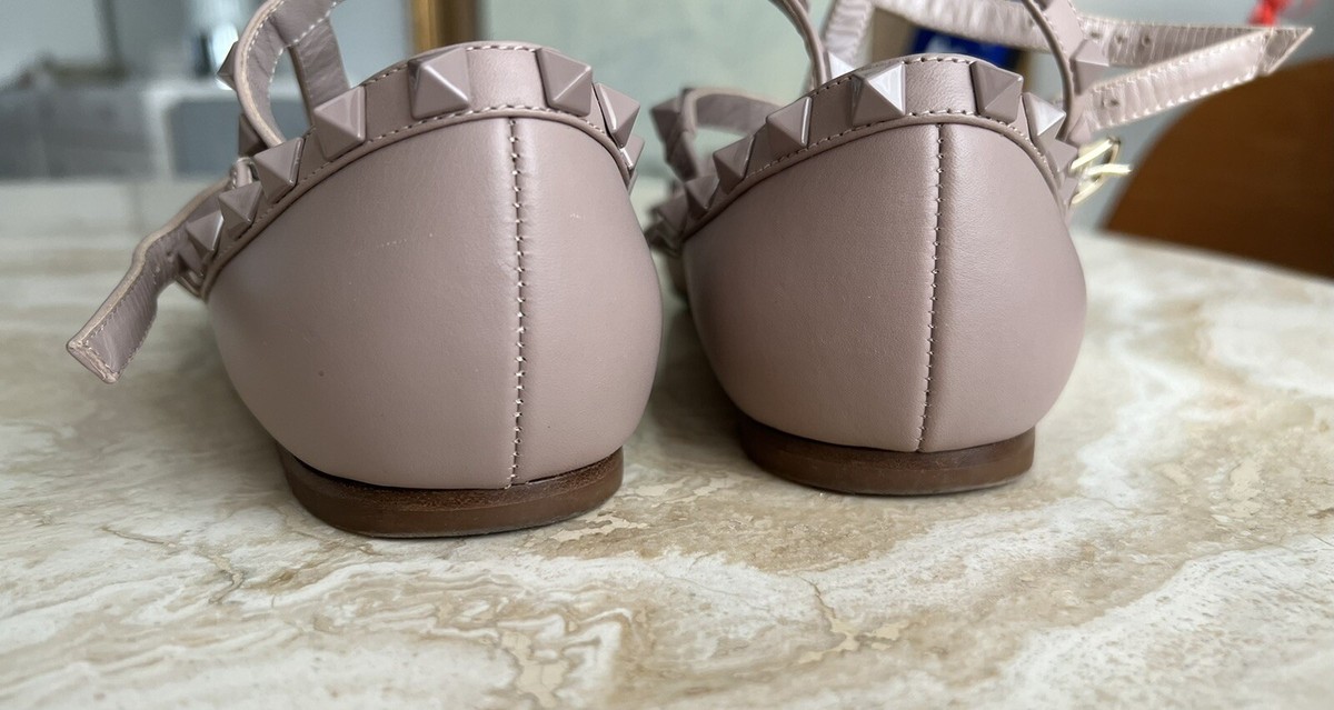 Valentino Rockstud 36 6 Leather Ballerina Flat Shoes Nude