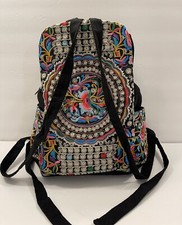 Colorful Woman s Embroidered Front Black Canvas Backpack Size 14X12x5 NWOT