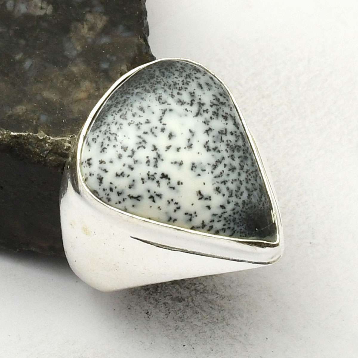 Dendrite Opal Gemstone Ethnic Handmade Man's Ring Jewelry US Size-8.25 AR 72492