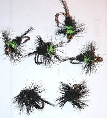 6 Nr. Mini Montana Gold Bead Head - Forellenköder - Größe 10 oder 12 Barbed wählbar