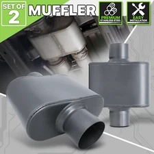 Set of 2 Grey 2.5"Center Inlet/Outlet Race Performance Chambered Exhaust Muffler