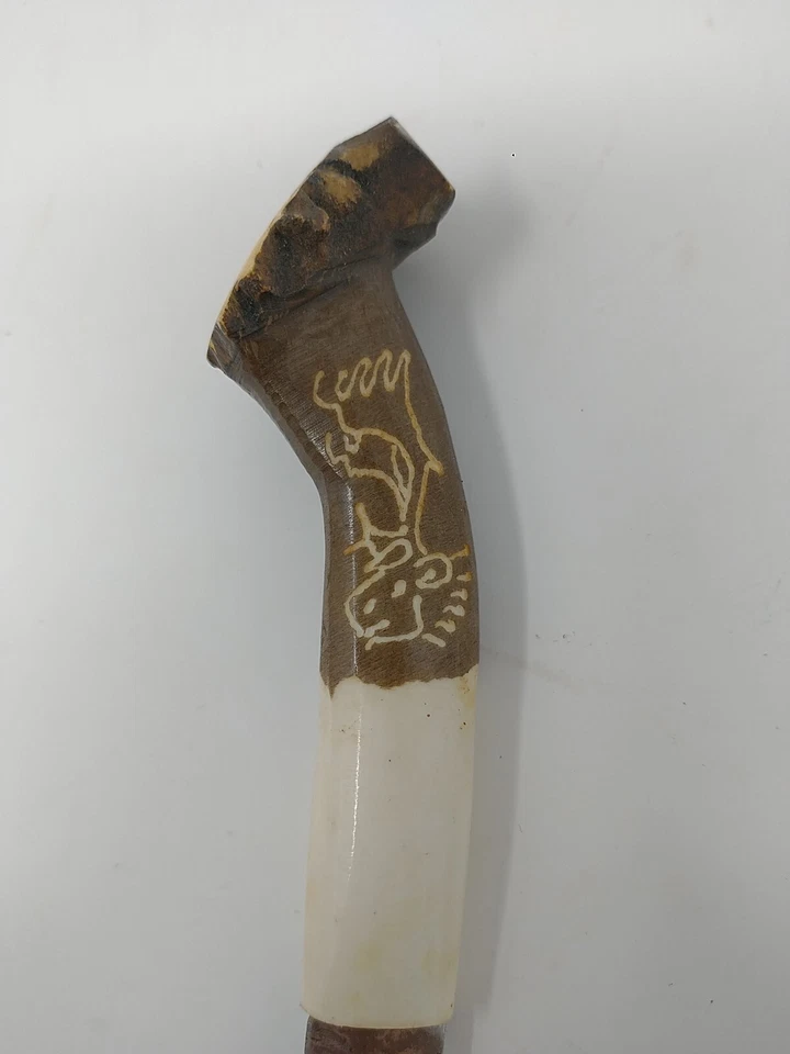 Vintage Finnish Puukko Nordic Reindeer Antler Handle Sami Knife & Fur Sheath - Image 4 of 4