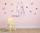 Wandtattoo ♥ Pferd mit WunschNamen, Schmetterlingen & Sternen  ♥ Kinderzimmer ♥
