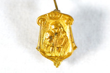 Antique Souvenir First Holy Communion Gold Tone Pin Jesus Mary