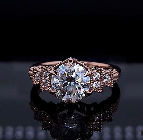 2Ct Round Lab Diamond Halo Wedding Ring in 14K Rose Gold Plated Finish