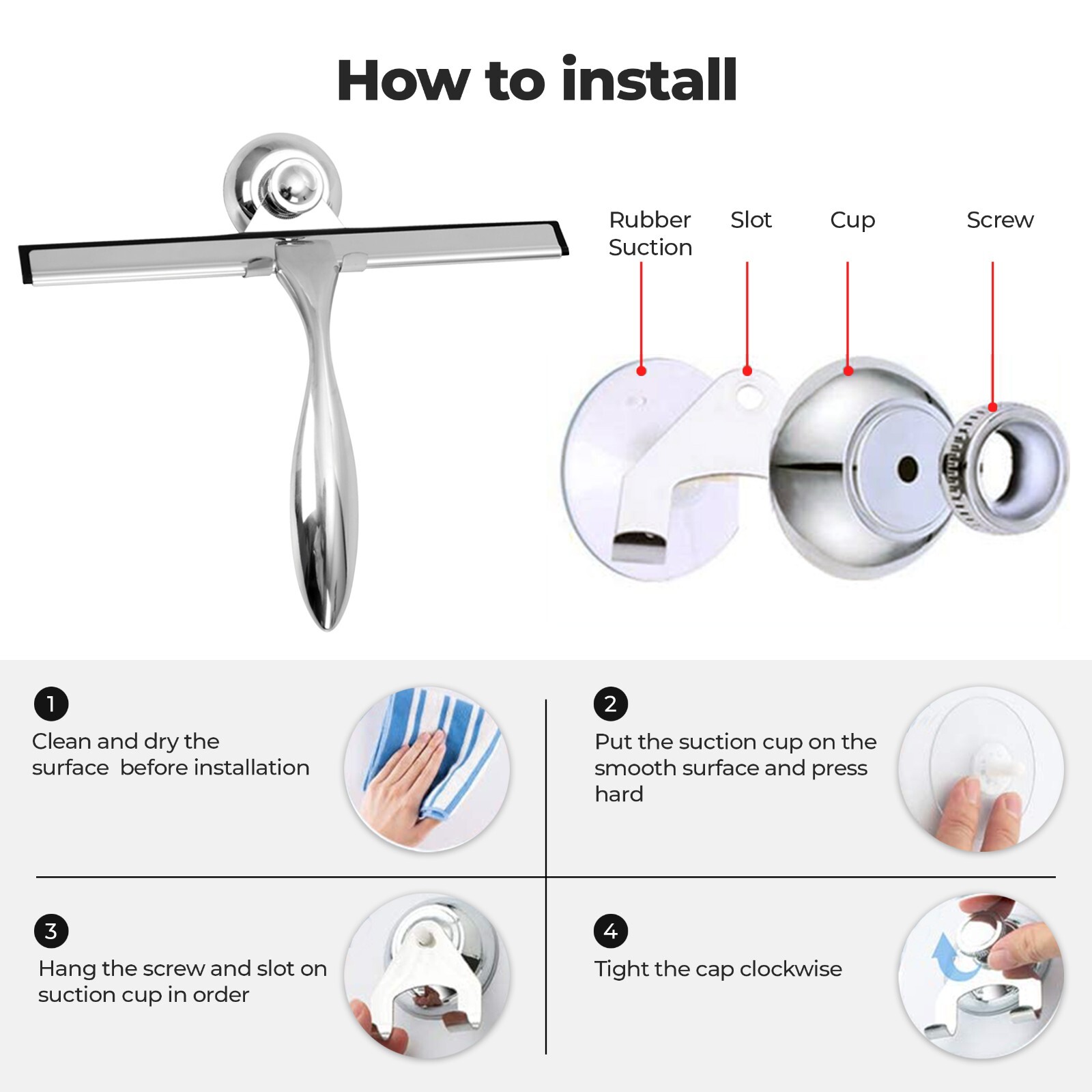 Bathroom Shower Screen Squeegee Bath Glass Cleaning Blade Ergonomic