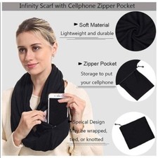 Beyond Yoga Hidden Zipper Cell Phone Pocket Infinity Scarf in Black Jersey Knit