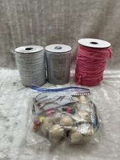 Macrame Bundle White  Pink Cord, Wood Beads, Hoops Jewelry Craft Supplies