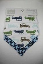 Hudson Baby Boy Cotton Bandana Bibs Set Antique Cars Button Closure One Size New