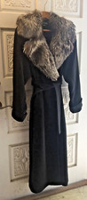 Steve By Searle Black Coat Women's Fur Collar Longline Belted Jacket Size 10