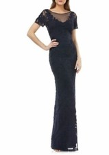 JS, Collections Illusion Yoke Soutache Gown in Navy - Size 6 D4394