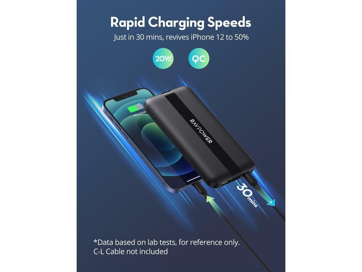 is ravpower usb c portable charger 10000mah lipo RAVPower 10000mAh Power Bank, Dual Outputs Portable Charger, USB-C PD 20W  Fast C