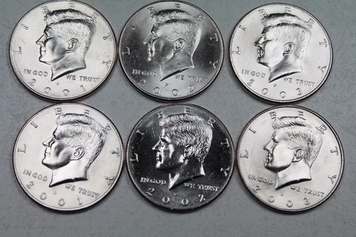 2001 2002 2003  P & D Kennedy Half Dollar Uncirculated Mint Roll Set 2001-2003