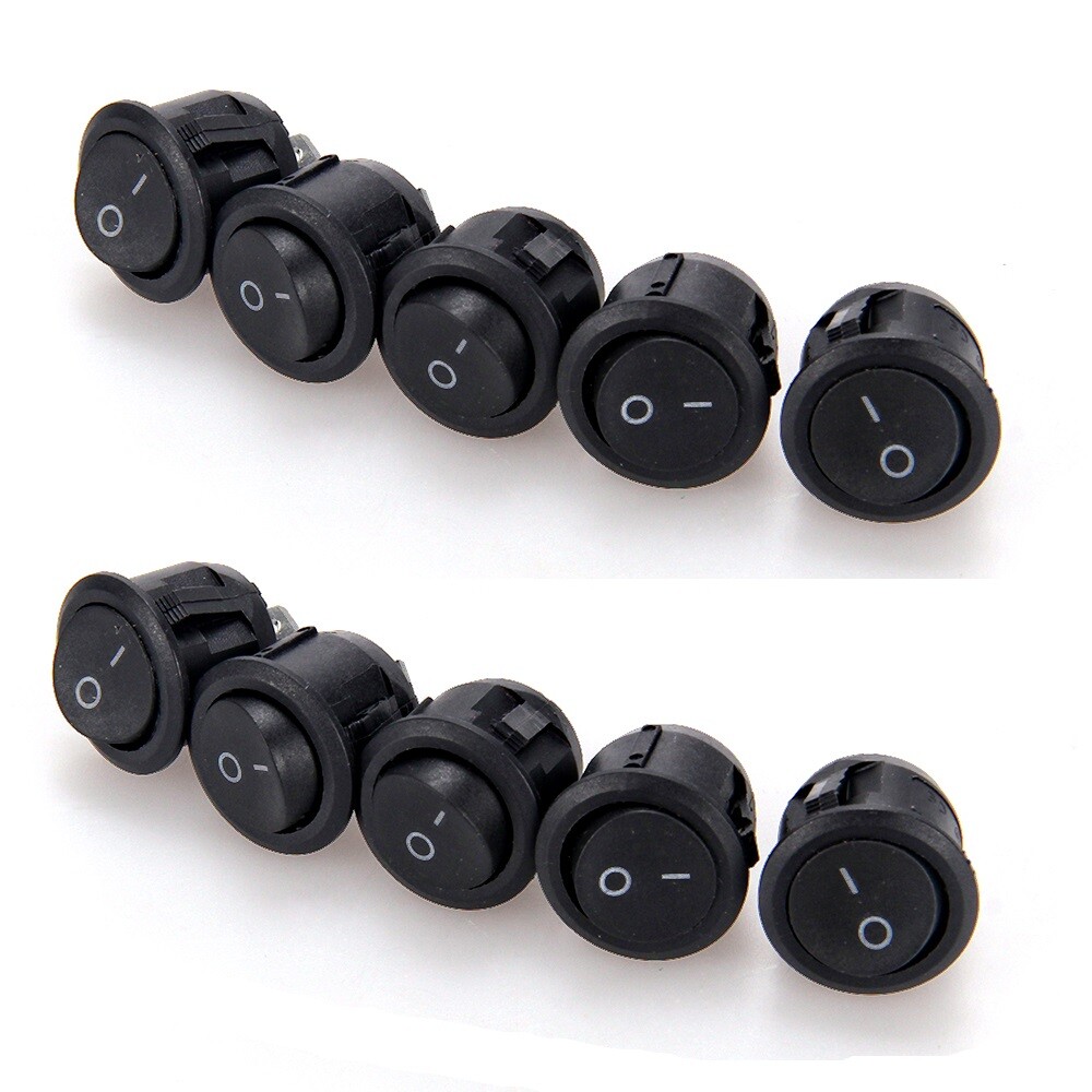 10x Black Round Rocker On/Off Switch I/O 12V DC SPST Circular Small ...