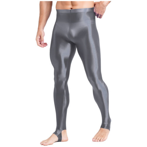 Pantaloni a compressione con staffa lucidi da uomo collant stretti controllo pancia modellante - Foto 72 di 105