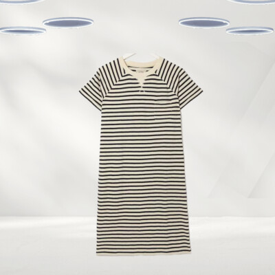 Ex Fat Face Women s Sweat Dress Ivory Short Sleeve Stripe Cotton (Defect)