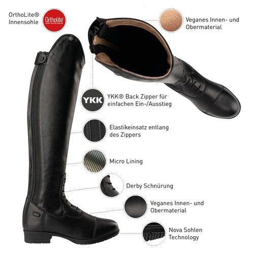 Damen Reitstiefel Nova Tall Vegan Suedwind Kunstleder schwarz Größenauswahl