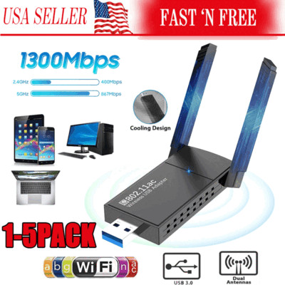 USB 3.0 Wireless WIFI Adapter 1300Mbps Long Range Dongle Dual Band 5Ghz Network