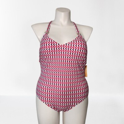 Kona Sol Swimsuit Womens 20 Red Blue One-Piece Medium Coverage NEW