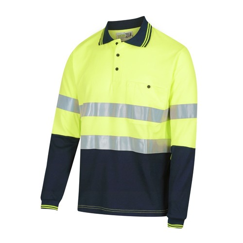 Cut Protection Hi Vis Long Sleeve Yellow & Navy Taped Polo Shirt - XL ...