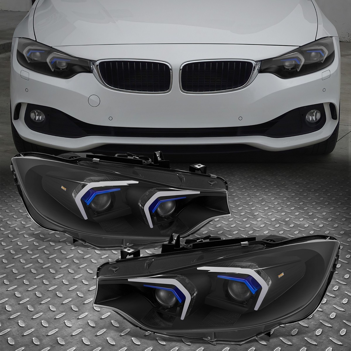LED Switchback HID Projector Black Headlight for 14-20 BMW F32 F33