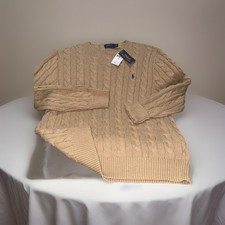 Polo Ralph Lauren Men Cotton Cable BrownCrewneck Sweater S-Ex Lg NEW TAGS 145