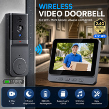 Wireless Video Doorbell Camera with Monitor No WiFi IR Night Vision 2-Way Audio