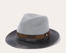 Stetson Andover Florentine Milan Straw Fedora Two Tone Black Grey Hat 6 7/8
