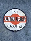 Vintage 1930s “That Good Gulf Gasoline” Porcelain Pump Plate Sign – 10.5” Round
