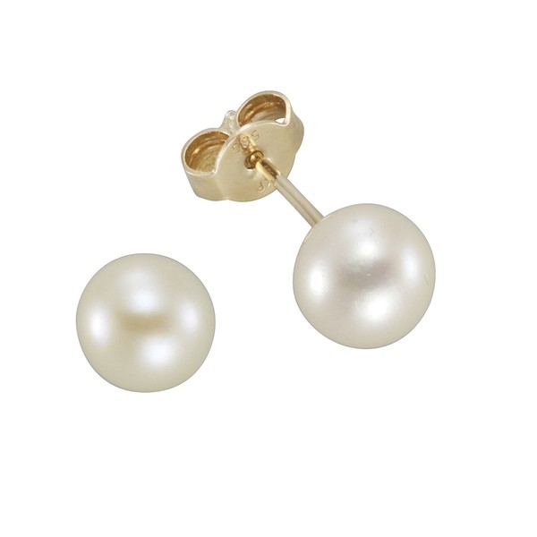Ohrstecker 333 Gold 8 Karat SüßWasserzuchtperle Weiß 0,7Cm GläNzend-image