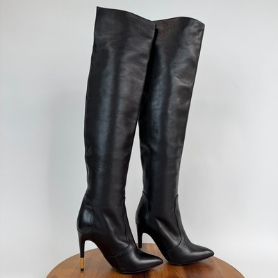 Womens Tom Ford Black Leather Embellished Over The Knee Boots Size EU 35.5 GUC