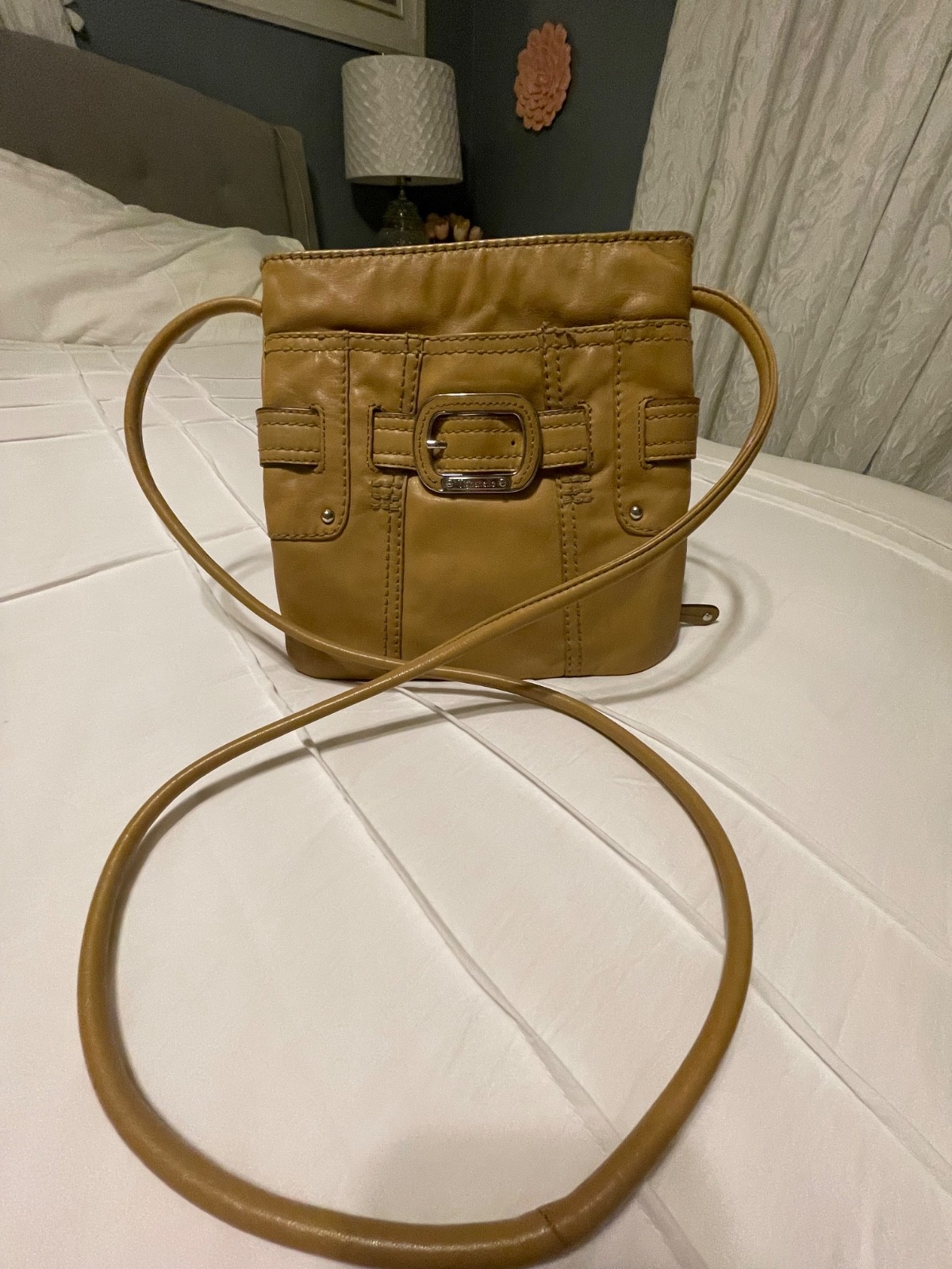 tignanello leather handbag crossbody beige color