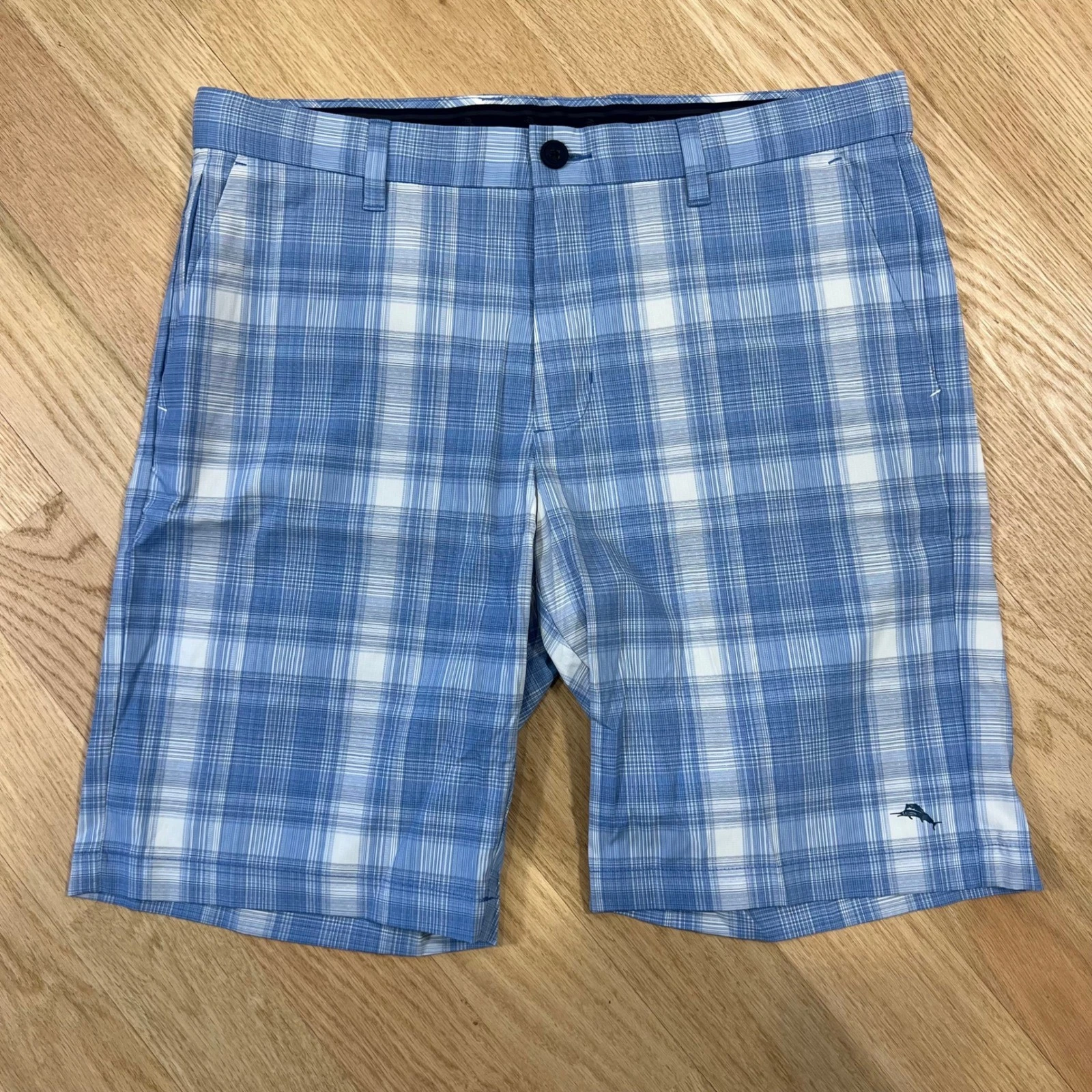 Tommy Bahama IslandZone Ombre Ocean Plaid Shorts Men's 34 Buccaneer Blue New