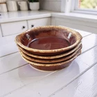 Vintage 1960s Hull Oven Proof Brown Drip 6" Casserole Dishes Set of 4