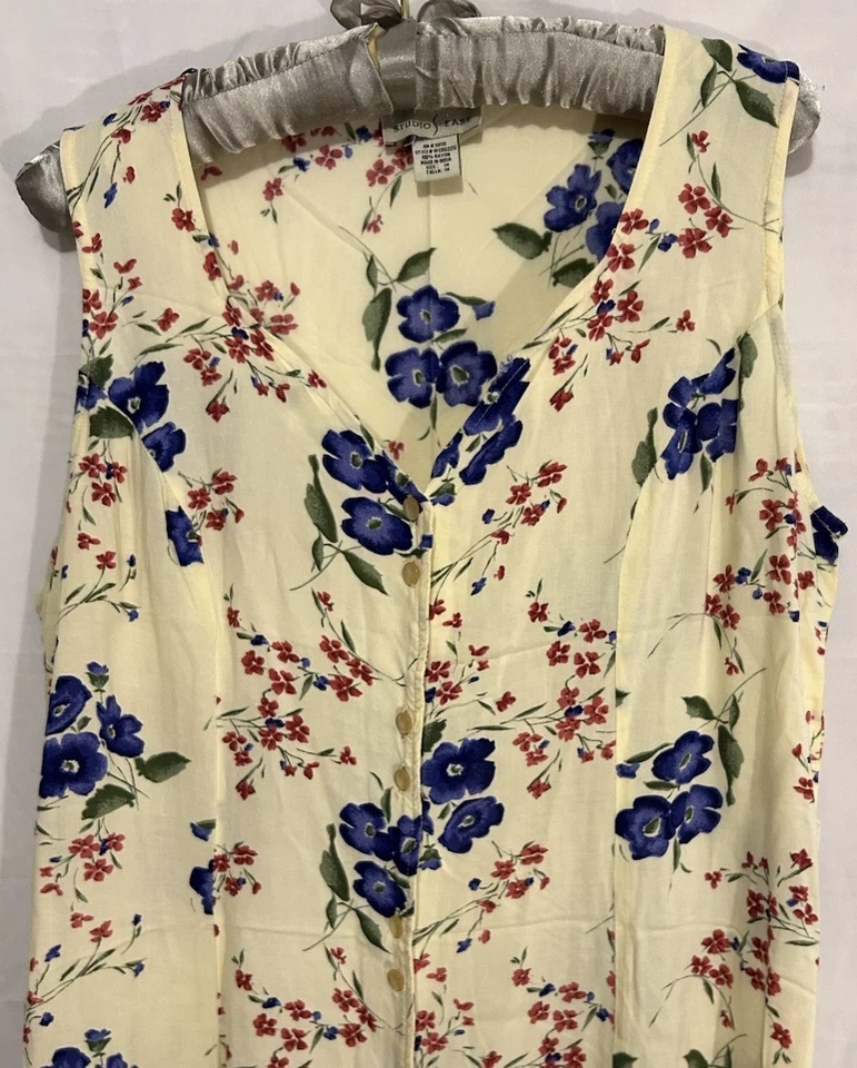 Vestido Studio Ease 14 Amarillo Floral Rayón Boho Midi Y2K Vintage Hippie Solero Foto 2 de 4