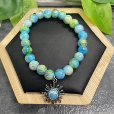 Handmade Stone Bead Stackable 6  Plus Stretch Bracelet Sunburst Charm B8115