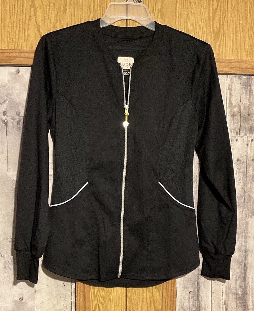 Cherokee Luxe Sport Women Sz S Black Full Zip Scrub Front Pocket Regular Jacket