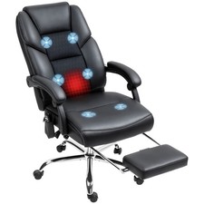 HOMCOM Sedia da Ufficio Massaggiante Riscaldata Reclinabile in Pelle PU Nero