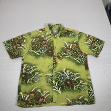 Jams World Shirt Mens Medium Green Nohara Hawaiian Aloha Floral Rayon Beach 90s