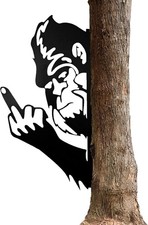 Bigfoot Middle Finger Metal Yard Sign: Funny Sasquatch Peeking Tree Silhouette.