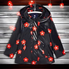Jacadi Paris Rain Coat Jacket Lined Hooded Flowers Snap Zipper Girls 6