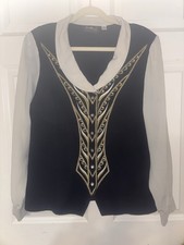 Vintage Bob Mackie Wearable Art Embroidered Blouse Sz L Black Ecru Gold