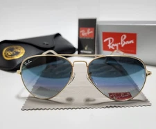Ray-Ban RB3025 Aviator Sunglasses Gold Frame Glass Gradient Blue Lens 58 mm