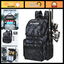 Large Water-Resistant Fishing Backpack with Rod Holders - 45L Tackle Bag for Gea