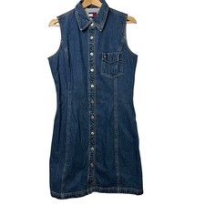 Vintage Tommy Hilfiger Denim Jean Dress Women’s 10 Sleeveless Button Front 90s